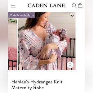 Like New Caden Lane Pink Floral Robe and Baby Gown Set